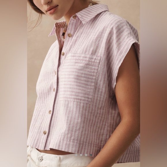 NWT Anthropologie Pilcro Linen Wedge Striped Blouse - Picture 3 of 5